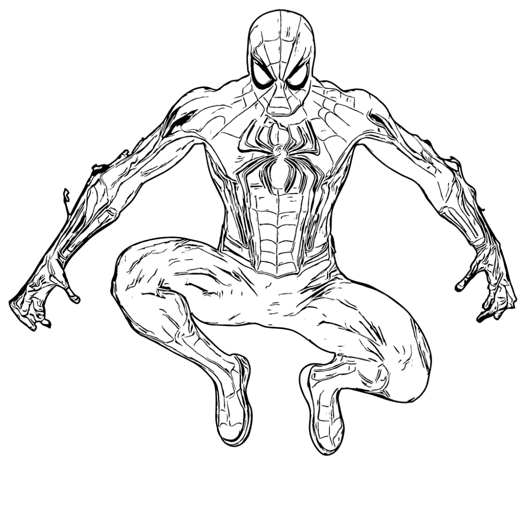 coloriage spiderman à imprimer fight black and white color jumping