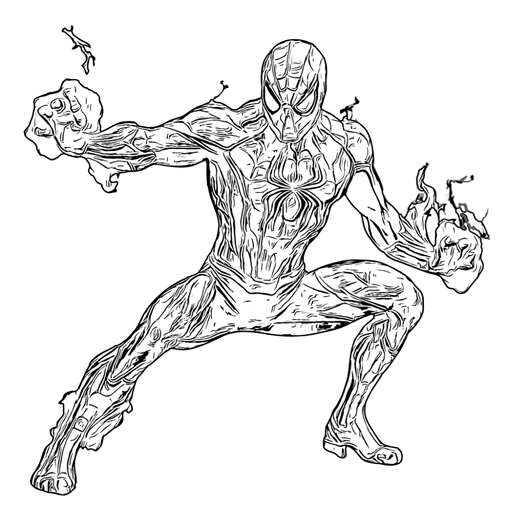 coloriage spiderman à imprimer fight black and white color