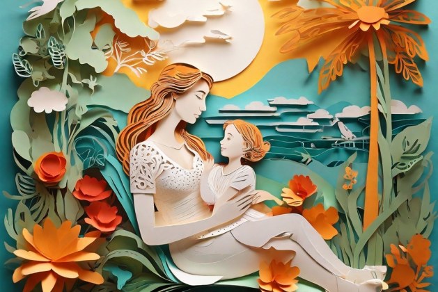 Santé maternelle_Marina_Adamova_paper_cut_art_style_a_mother_and_child_1