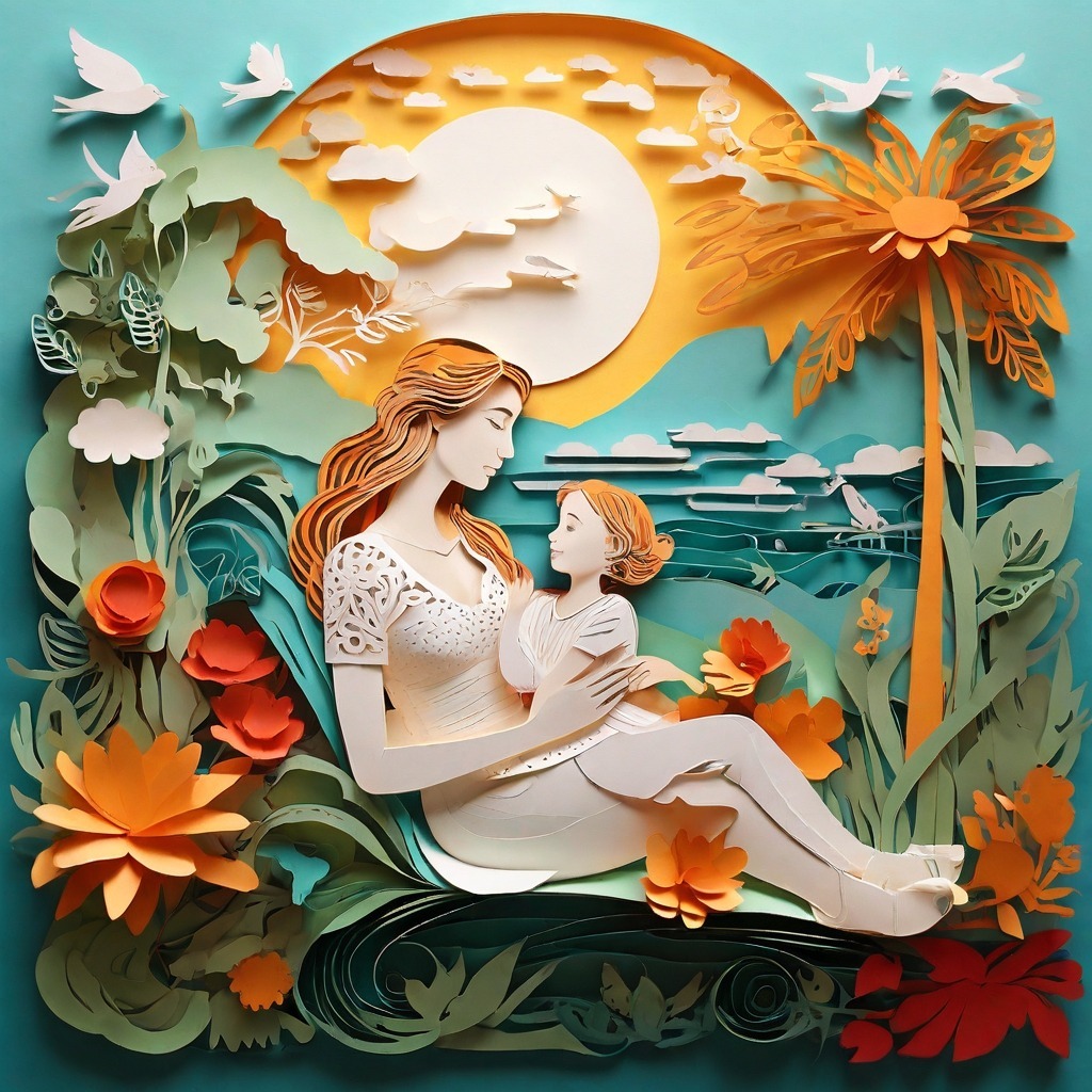 Santé maternelle_Marina_Adamova_paper_cut_art_style_a_mother_and_child_1