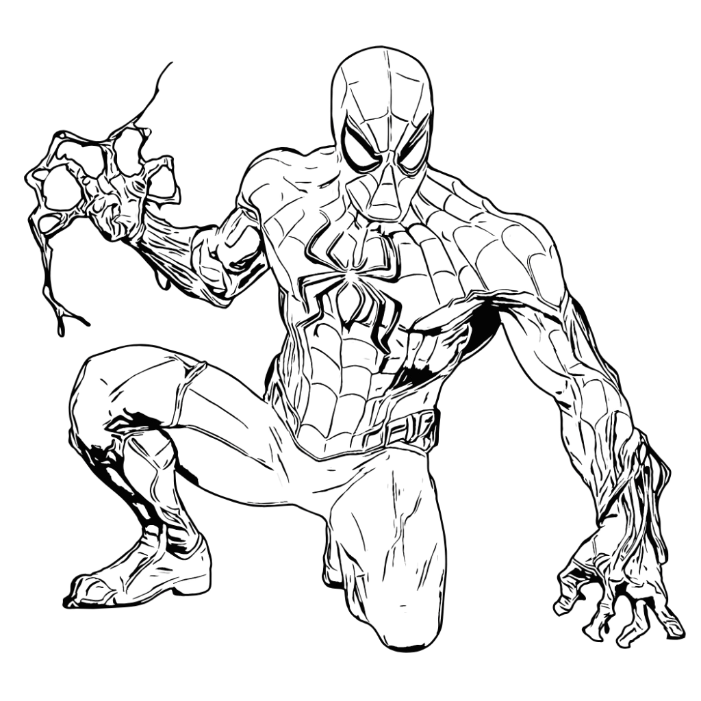 coloriage spiderman à imprimer fight black and white color