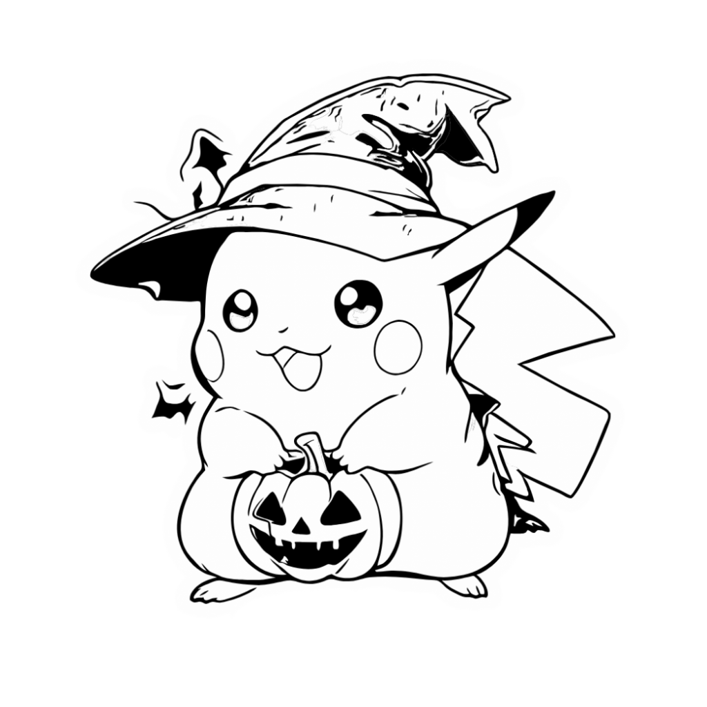 olamuchachas coloriage dessin halloween sorcier pikachu noir et blanc
